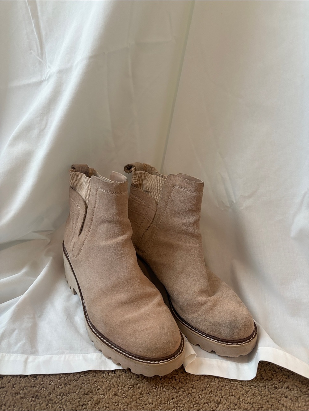 Dolce Vita Light Beige Suede Ankle Booties